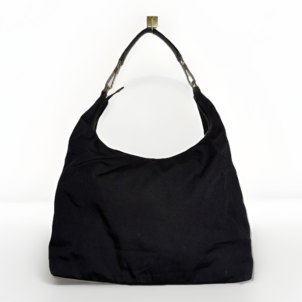 Gucci Black Nylon Shoulder Bag Leather Trim Italy Slouchy Hobo Bag Designer Y2K